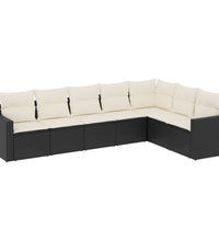 7-tlg. Garten-Sofagarnitur mit Kissen Schwarz Poly Rattan