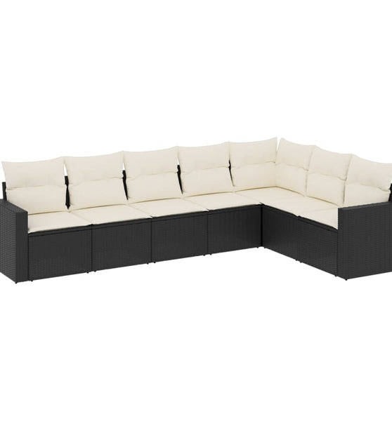 7-tlg. Garten-Sofagarnitur mit Kissen Schwarz Poly Rattan