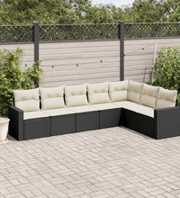 7-tlg. Garten-Sofagarnitur mit Kissen Schwarz Poly Rattan