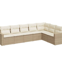 7-tlg. Garten-Sofagarnitur mit Kissen Beige Poly Rattan