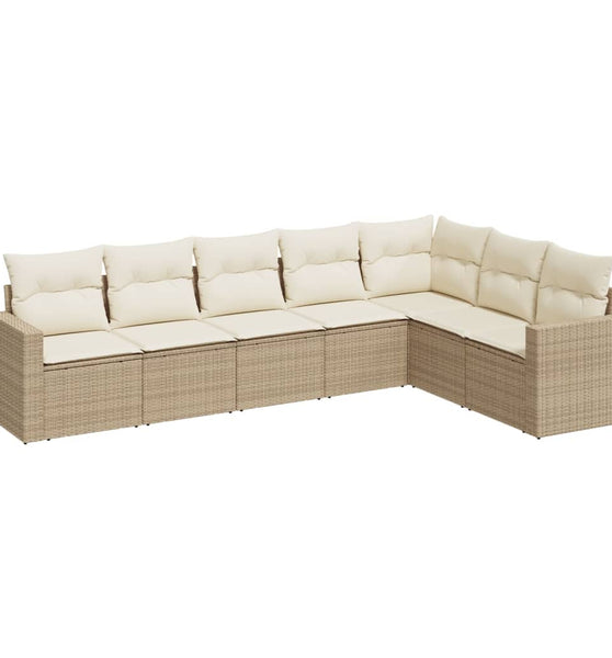 7-tlg. Garten-Sofagarnitur mit Kissen Beige Poly Rattan