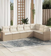 7-tlg. Garten-Sofagarnitur mit Kissen Beige Poly Rattan