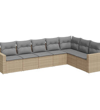 7-tlg. Garten-Sofagarnitur mit Kissen Beige Poly Rattan