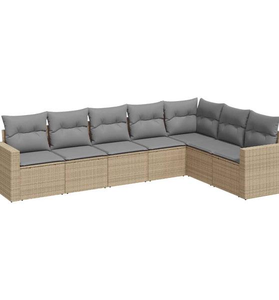 7-tlg. Garten-Sofagarnitur mit Kissen Beige Poly Rattan