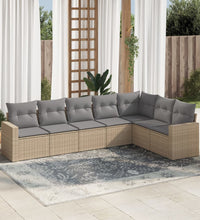 7-tlg. Garten-Sofagarnitur mit Kissen Beige Poly Rattan