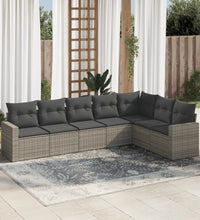 7-tlg. Garten-Sofagarnitur mit Kissen Grau Poly Rattan