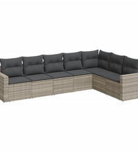 7-tlg. Garten-Sofagarnitur mit Kissen Hellgrau Poly Rattan