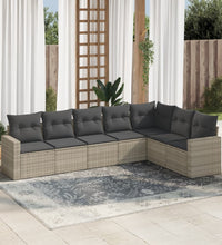 7-tlg. Garten-Sofagarnitur mit Kissen Hellgrau Poly Rattan