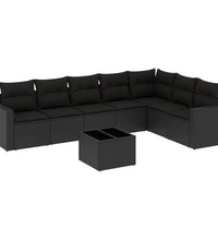 8-tlg. Garten-Sofagarnitur mit Kissen Schwarz Poly Rattan