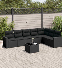 8-tlg. Garten-Sofagarnitur mit Kissen Schwarz Poly Rattan