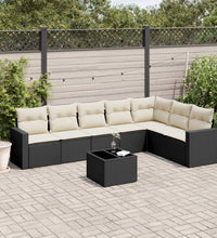 8-tlg. Garten-Sofagarnitur mit Kissen Schwarz Poly Rattan