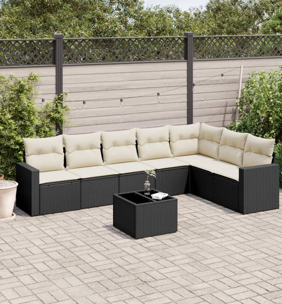 8-tlg. Garten-Sofagarnitur mit Kissen Schwarz Poly Rattan