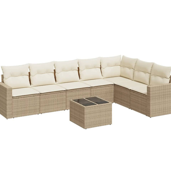 8-tlg. Garten-Sofagarnitur mit Kissen Beige Poly Rattan