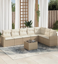 8-tlg. Garten-Sofagarnitur mit Kissen Beige Poly Rattan
