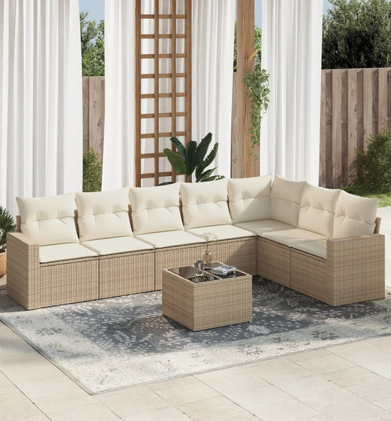 8-tlg. Garten-Sofagarnitur mit Kissen Beige Poly Rattan