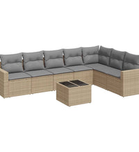 8-tlg. Garten-Sofagarnitur mit Kissen Beige Poly Rattan