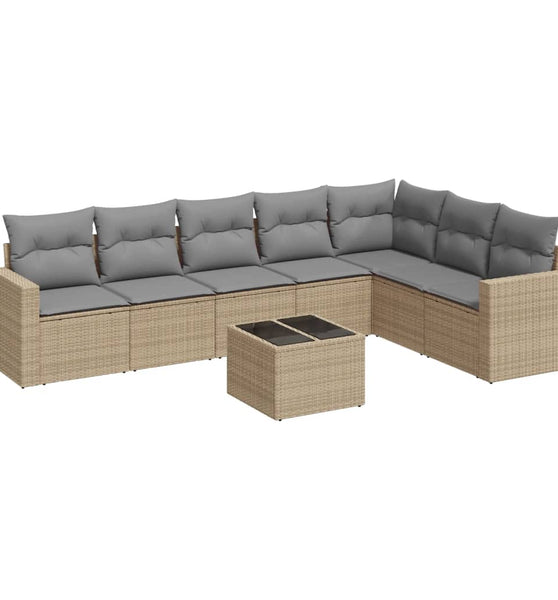 8-tlg. Garten-Sofagarnitur mit Kissen Beige Poly Rattan