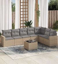 8-tlg. Garten-Sofagarnitur mit Kissen Beige Poly Rattan