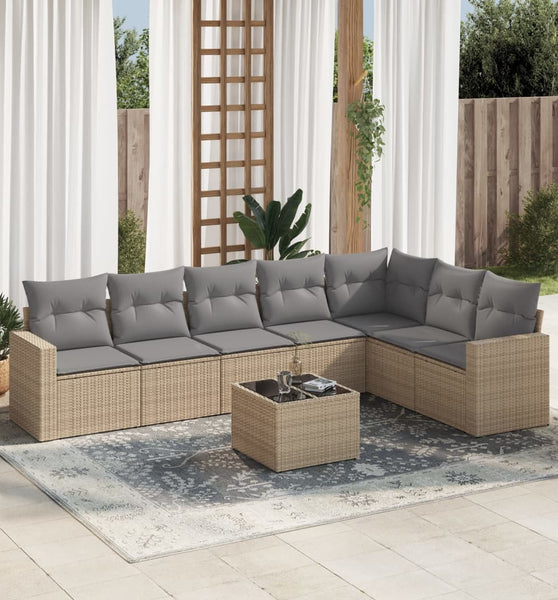 8-tlg. Garten-Sofagarnitur mit Kissen Beige Poly Rattan