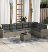 8-tlg. Garten-Sofagarnitur mit Kissen Grau Poly Rattan