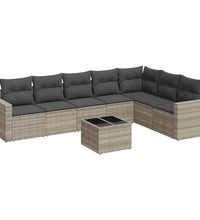 8-tlg. Garten-Sofagarnitur mit Kissen Hellgrau Poly Rattan