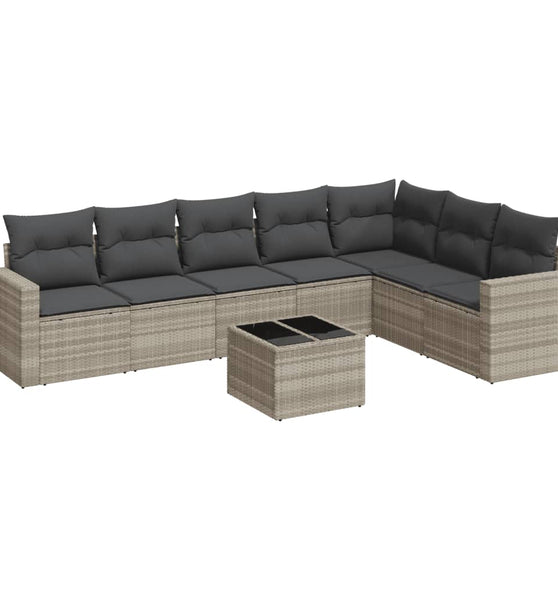 8-tlg. Garten-Sofagarnitur mit Kissen Hellgrau Poly Rattan