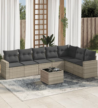 8-tlg. Garten-Sofagarnitur mit Kissen Hellgrau Poly Rattan