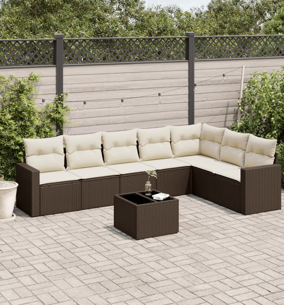 8-tlg. Garten-Sofagarnitur mit Kissen Braun Poly Rattan