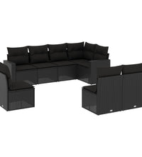 8-tlg. Garten-Sofagarnitur mit Kissen Schwarz Poly Rattan