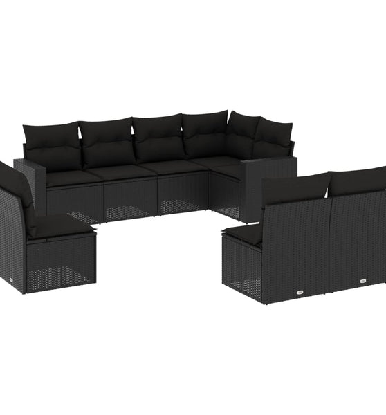 8-tlg. Garten-Sofagarnitur mit Kissen Schwarz Poly Rattan