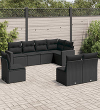 8-tlg. Garten-Sofagarnitur mit Kissen Schwarz Poly Rattan