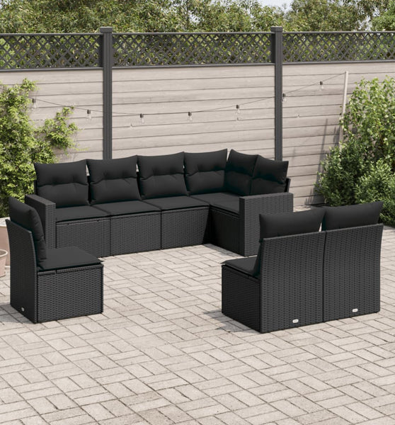 8-tlg. Garten-Sofagarnitur mit Kissen Schwarz Poly Rattan