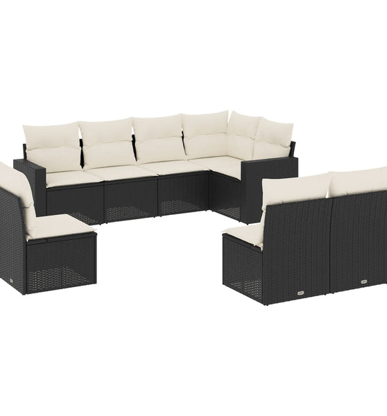 8-tlg. Garten-Sofagarnitur mit Kissen Schwarz Poly Rattan