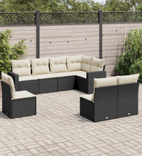 8-tlg. Garten-Sofagarnitur mit Kissen Schwarz Poly Rattan