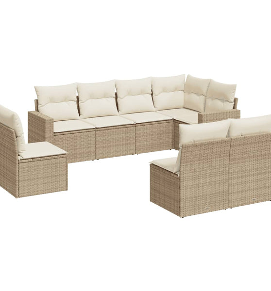 8-tlg. Garten-Sofagarnitur mit Kissen Beige Poly Rattan