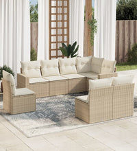 8-tlg. Garten-Sofagarnitur mit Kissen Beige Poly Rattan