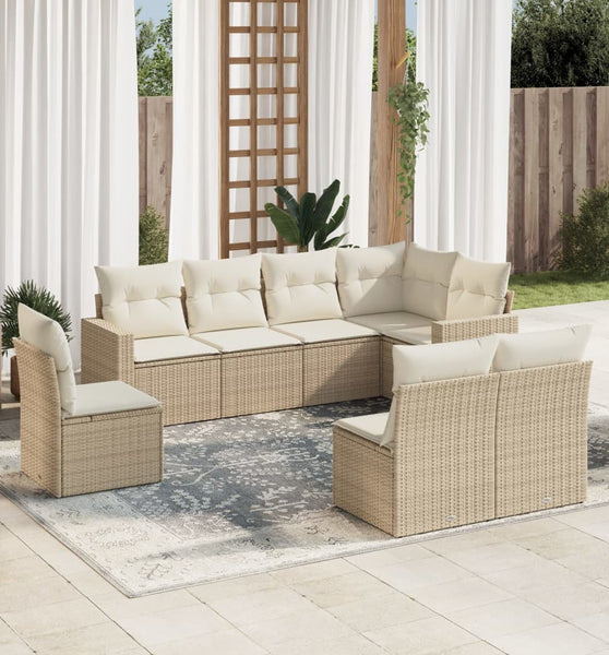 8-tlg. Garten-Sofagarnitur mit Kissen Beige Poly Rattan