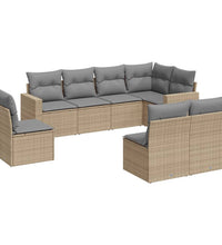 8-tlg. Garten-Sofagarnitur mit Kissen Beige Poly Rattan