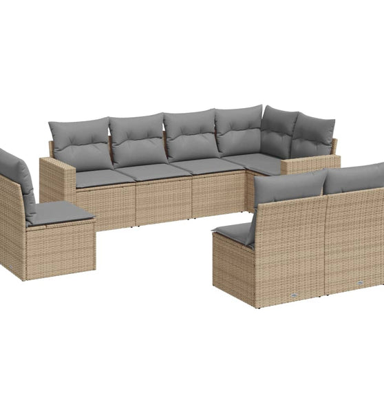 8-tlg. Garten-Sofagarnitur mit Kissen Beige Poly Rattan