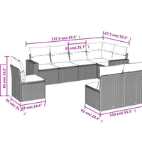 8-tlg. Garten-Sofagarnitur mit Kissen Grau Poly Rattan