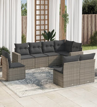 8-tlg. Garten-Sofagarnitur mit Kissen Grau Poly Rattan