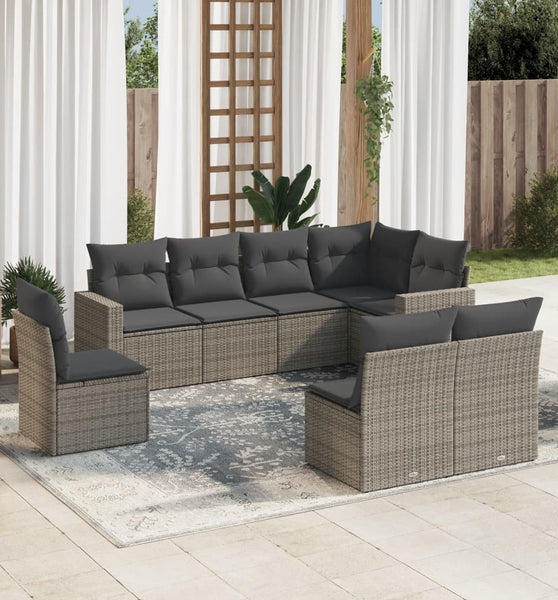 8-tlg. Garten-Sofagarnitur mit Kissen Grau Poly Rattan