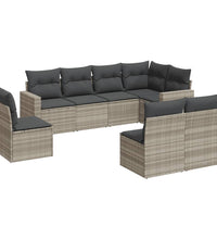 8-tlg. Garten-Sofagarnitur mit Kissen Hellgrau Poly Rattan