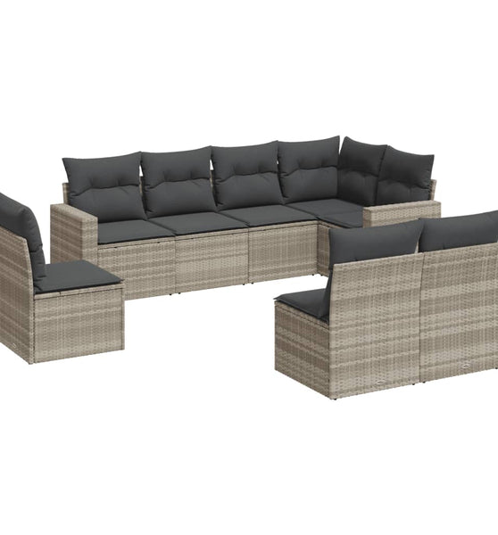 8-tlg. Garten-Sofagarnitur mit Kissen Hellgrau Poly Rattan