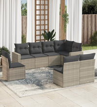 8-tlg. Garten-Sofagarnitur mit Kissen Hellgrau Poly Rattan