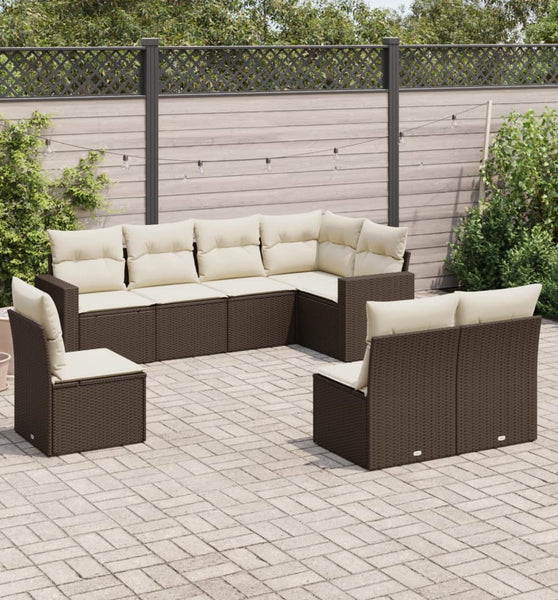 8-tlg. Garten-Sofagarnitur mit Kissen Braun Poly Rattan