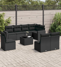 9-tlg. Garten-Sofagarnitur mit Kissen Schwarz Poly Rattan