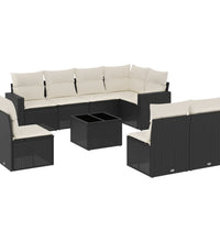 9-tlg. Garten-Sofagarnitur mit Kissen Schwarz Poly Rattan