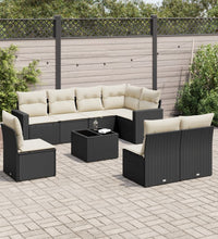 9-tlg. Garten-Sofagarnitur mit Kissen Schwarz Poly Rattan