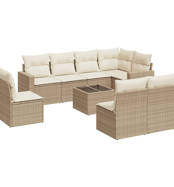 9-tlg. Garten-Sofagarnitur mit Kissen Beige Poly Rattan